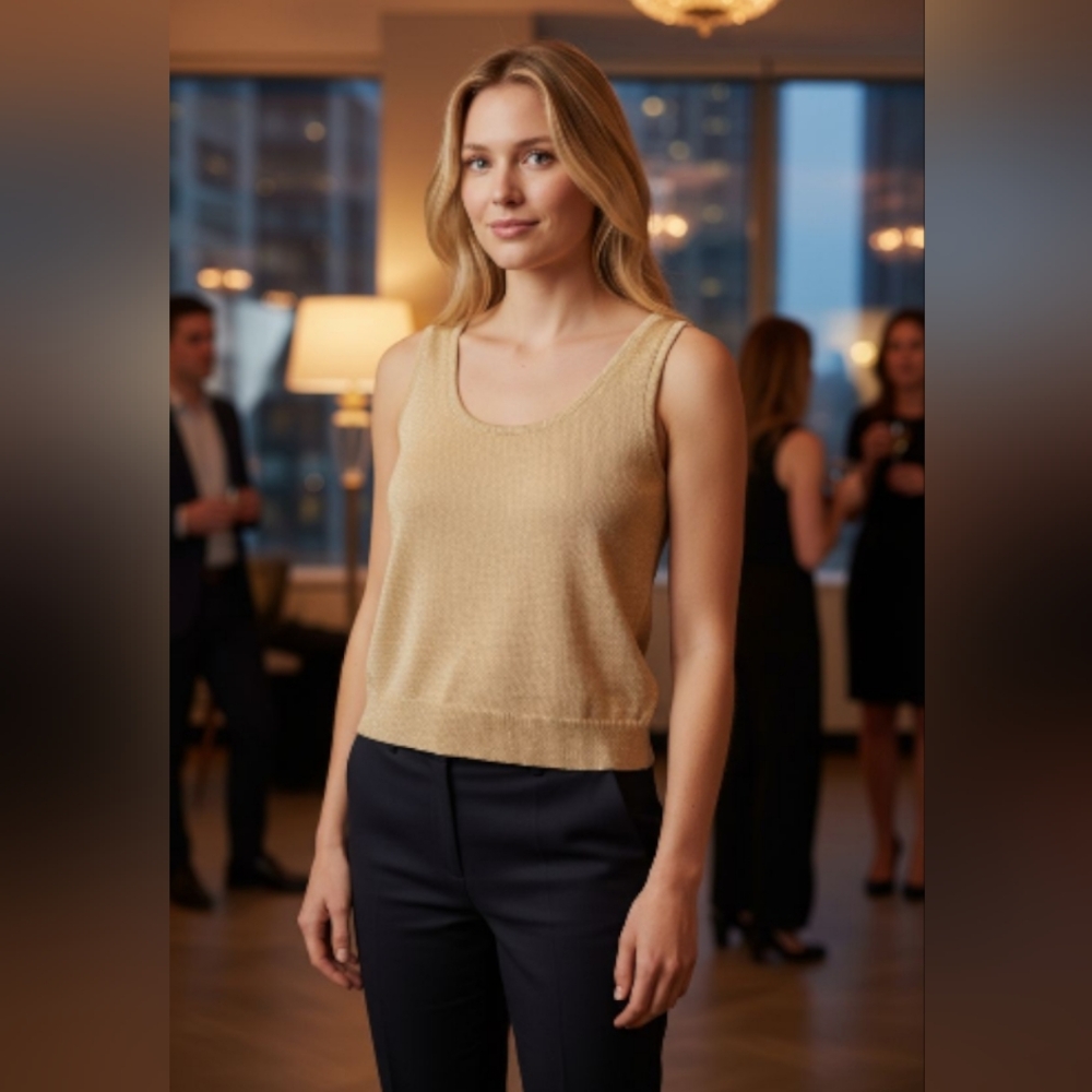 St. John Collection Metallic Gold Tank Top Size Medium - Old Money